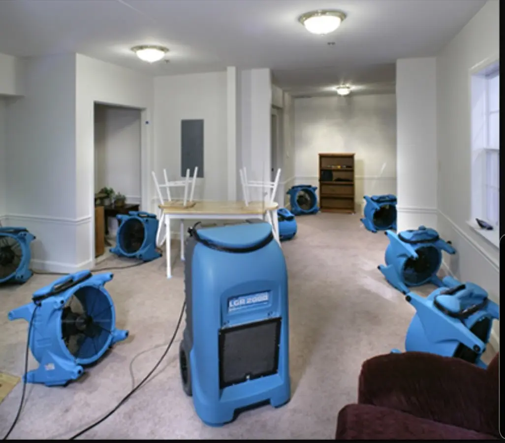 Air movers and dehumidifier setup for Water Extraction & Removal in Wilton