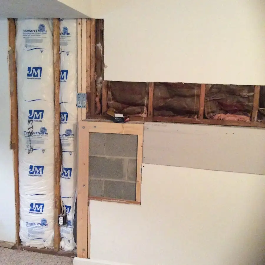 Wall insulation replacement during Basement Flood Cleanup in Wilton